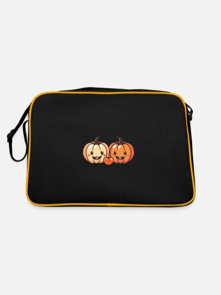 Kürbis Paar Liebe Herz Comic - Retro Tasche - Schwarz/Gold - Hinten