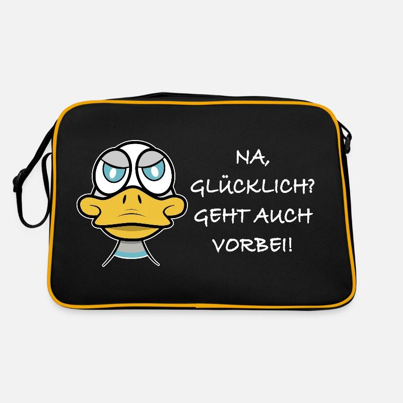 Glücklich, geht auch vorbei! - Retro Tasche - Schwarz/Gold