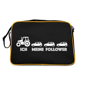 Ich und meine Follower | Traktor, Auto, Influencer - Retro Tasche - Schwarz/Gold - Hinten