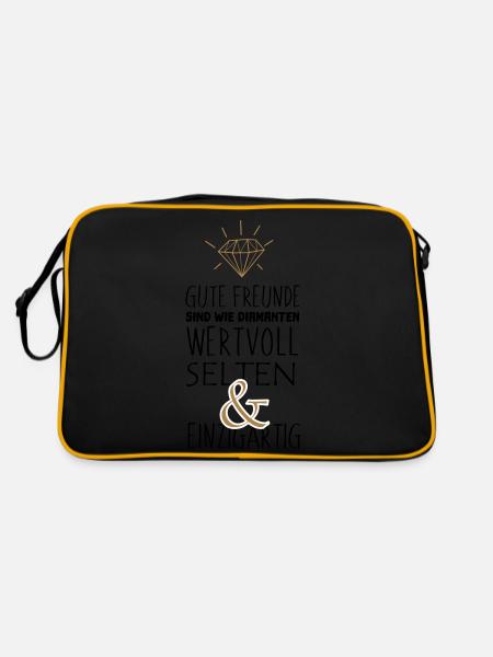 Gute Freunde sind wie Diamanten Geschenk Idee - Retro Tasche - Schwarz/Gold - Hinten
