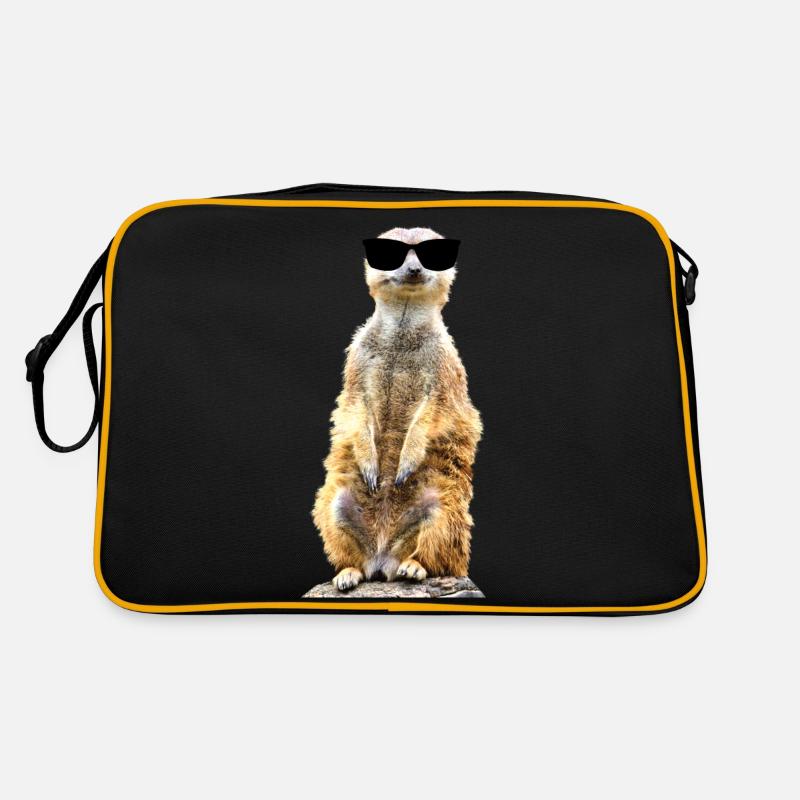 Erdmännchen cool drollig witzig mit Sonnenbrille - Retro Tasche - Schwarz/Gold