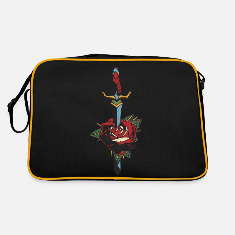 Dolch durchbohrt rosa Blume Old School Tattoo Retro Tasche