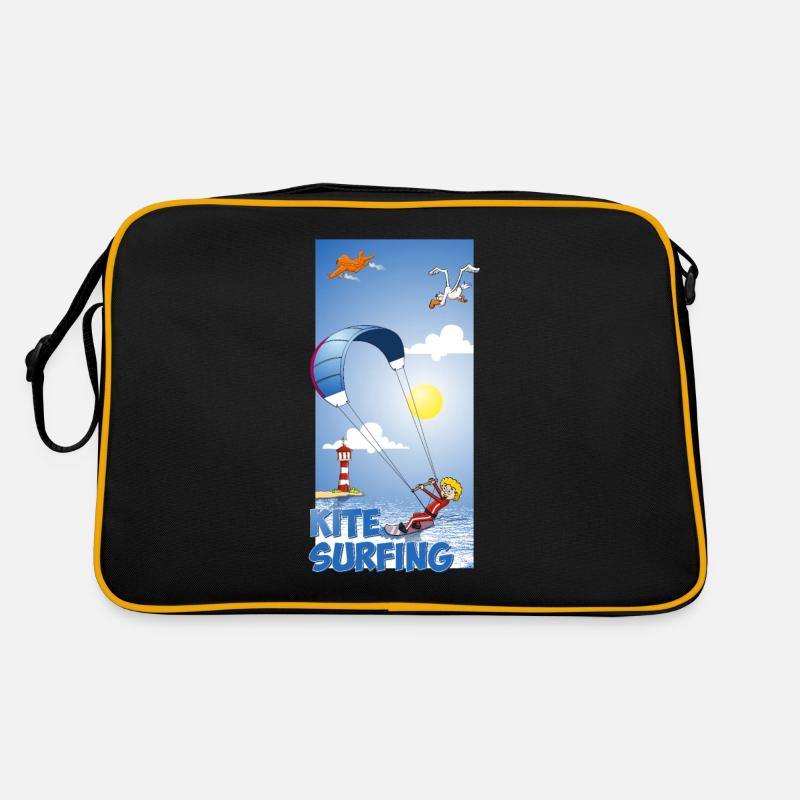 Farbenfrohe Illustration eines Kitesurfers Retro Tasche