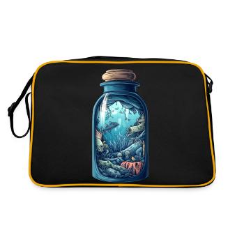 Ozean Flasche Zeichnung - Retro Tasche - Schwarz/Gold - Hinten