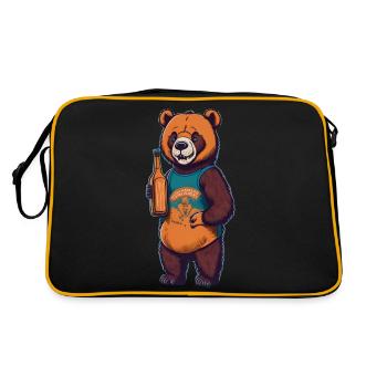Bear with beer bottle boozing drinking beer - Retro Bag - black/gold - Back