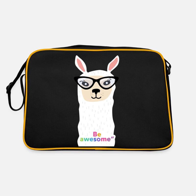 Lama mit Brille mit dem Satz "be awesome" Retro Tasche