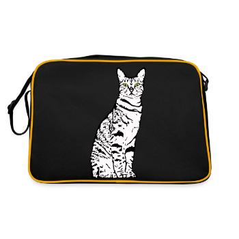 Cat White White Cats Kitten cute - Retro Bag - black/gold - Back