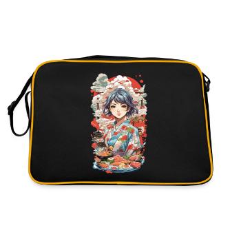 Anime Sushi Fusion Manga Food Ästhetik - Retro Tasche - Schwarz/Gold - Hinten