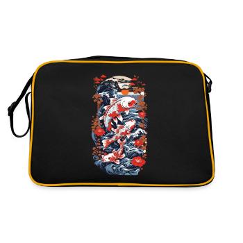 Koi Karpfen mit Wasserblumen Ukiyo-E Kunststil - Retro Tasche - Schwarz/Gold - Hinten