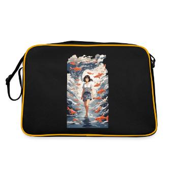 Anime Vaporwave Tokyo Océan Poisson Mer Design - Sac Retro - noir/or - Dos