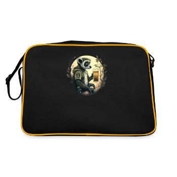 Lemur mit Bier - Cooles Dschungelmotiv - Retro Tasche - Schwarz/Gold - Hinten