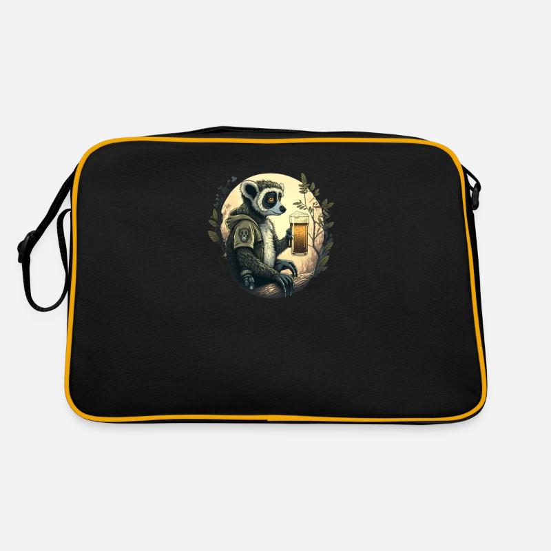Lemur mit Bier - Cooles Dschungelmotiv Retro Tasche