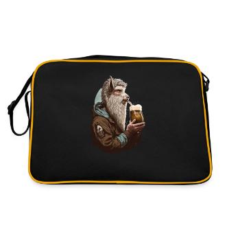 Cooles Chill Lama mit Bier - Retro Tasche - Schwarz/Gold - Hinten