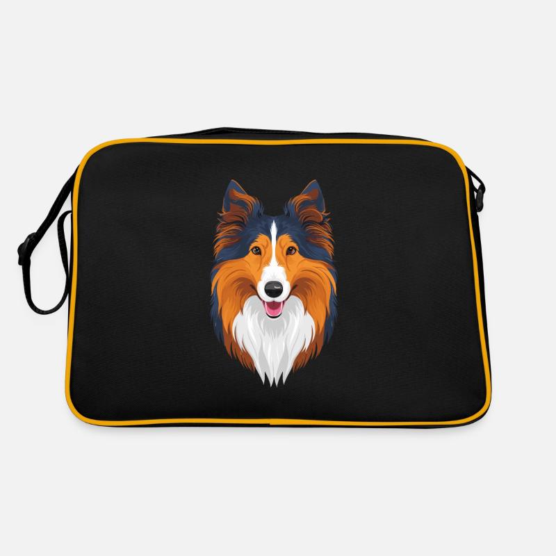 Langhaarcollie Collie Hund Hunderasse - Retro Tasche - Schwarz/Gold