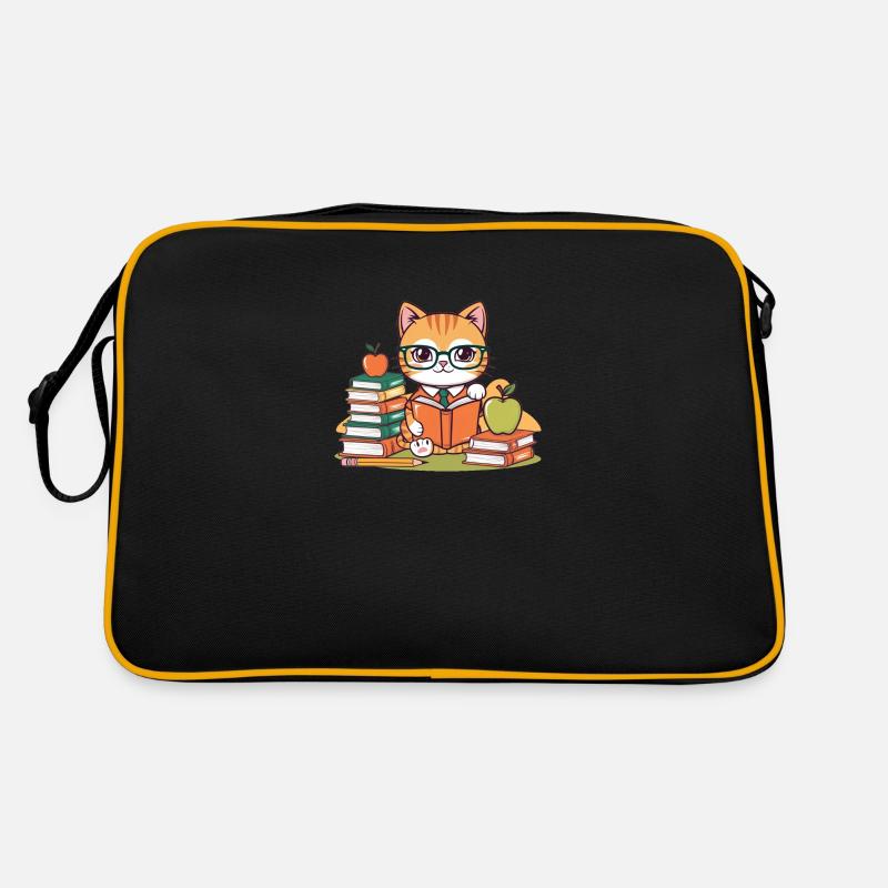 Back to School: Studious Cat Cartoon Retro Bag