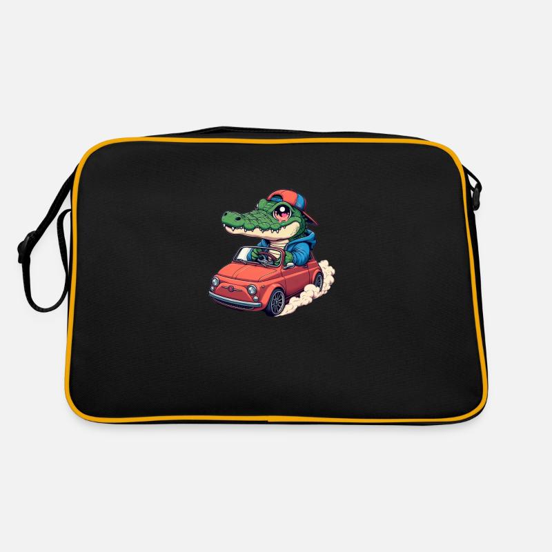 Krokodil-Auto - Retro Tasche - Schwarz/Gold