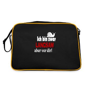 Schnecke Sprüche Ich bin langsam - Retro Tasche - Schwarz/Gold - Hinten