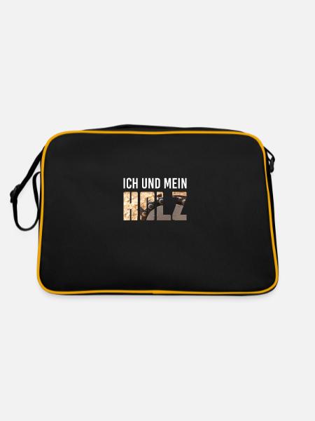 Ich und mein Holz für Förster Schreiner Zimmerer - Retro Tasche - Schwarz/Gold - Hinten