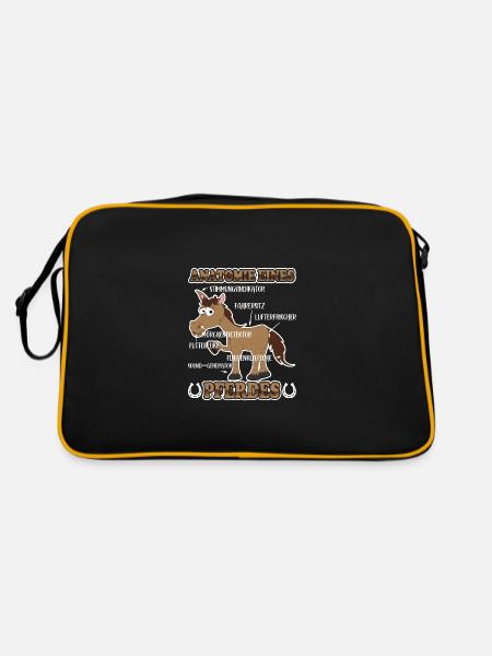 Anatomie eines Pferdes für Reiter Reitsport - Retro Tasche - Schwarz/Gold - Hinten