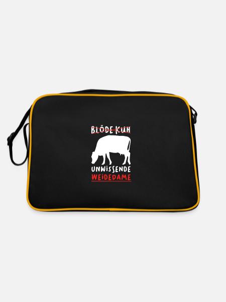 Blöde Kuh unwissende Weidedame Landwirt - Retro Tasche - Schwarz/Gold - Hinten