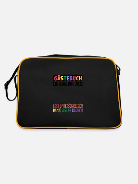 Gästebuch Einschulung Erst Unterschreiben Kuchen - Retro Tasche - Schwarz/Gold - Hinten