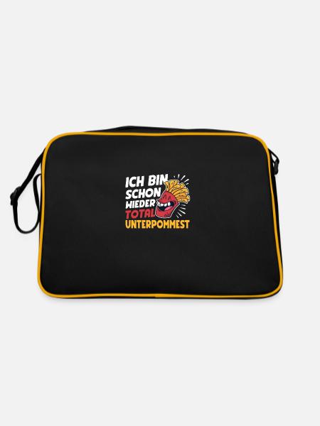 Ich bin schon wieder unterpommest Fastfood Pommes - Retro Tasche - Schwarz/Gold - Hinten