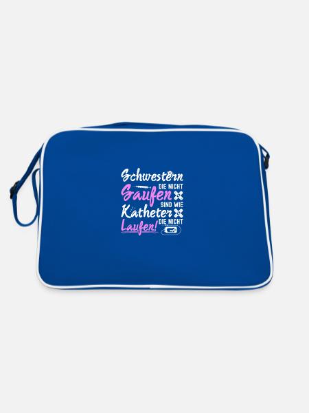 Schwestern die nicht saufen für Krankenschwester - Retro Tasche - Blau/Weiß - Hinten