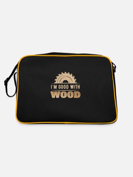 Im Good With Wood für Zimmermann Schreiner - Retro Tasche - Schwarz/Gold - Hinten