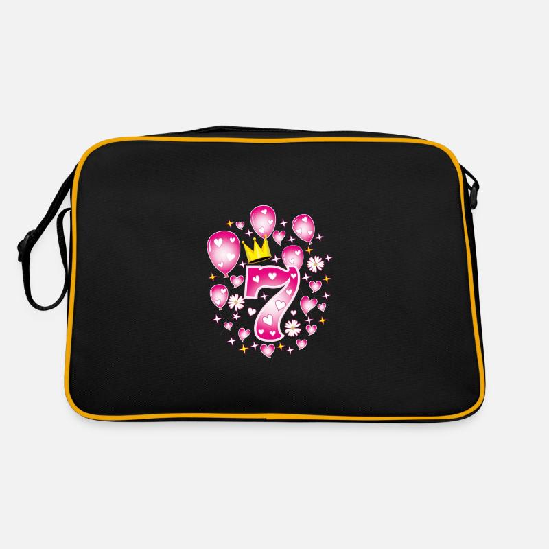 07 7. Geburtstag Mädchen Luftballons Krone Blumen Retro Tasche