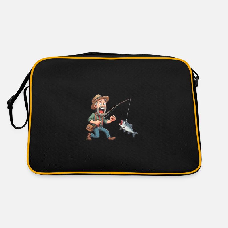 Glücklicher Angler - Retro Tasche - Schwarz/Gold