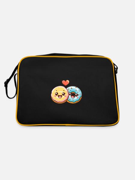 Donuts Paar Liebe Herz Valentinstag - Retro Tasche - Schwarz/Gold - Hinten