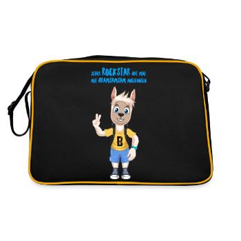 Aramsamsam T-Shirt mit lustigem Spruch und Motiv - Retro Tasche - Schwarz/Gold - Hinten