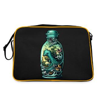 Ozean Flasche Zeichnung - Retro Tasche - Schwarz/Gold - Hinten