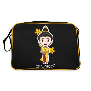 Laos Lao Laotian Flag Elephant Lao I Gift - Retro Bag - black/gold - Back