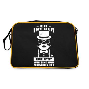 Er Ist Der Depp Die Anderen Sind Zum Saufen Hier - Retro Tasche - Schwarz/Gold - Hinten