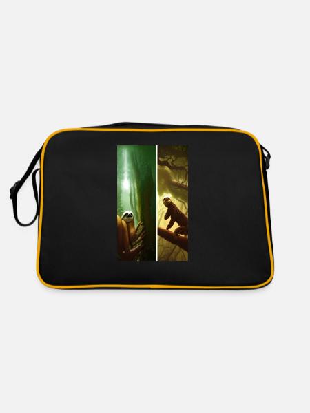 Coole Comiczeichnung eines Faultiers im Dschungel - Retro Tasche - Schwarz/Gold - Hinten