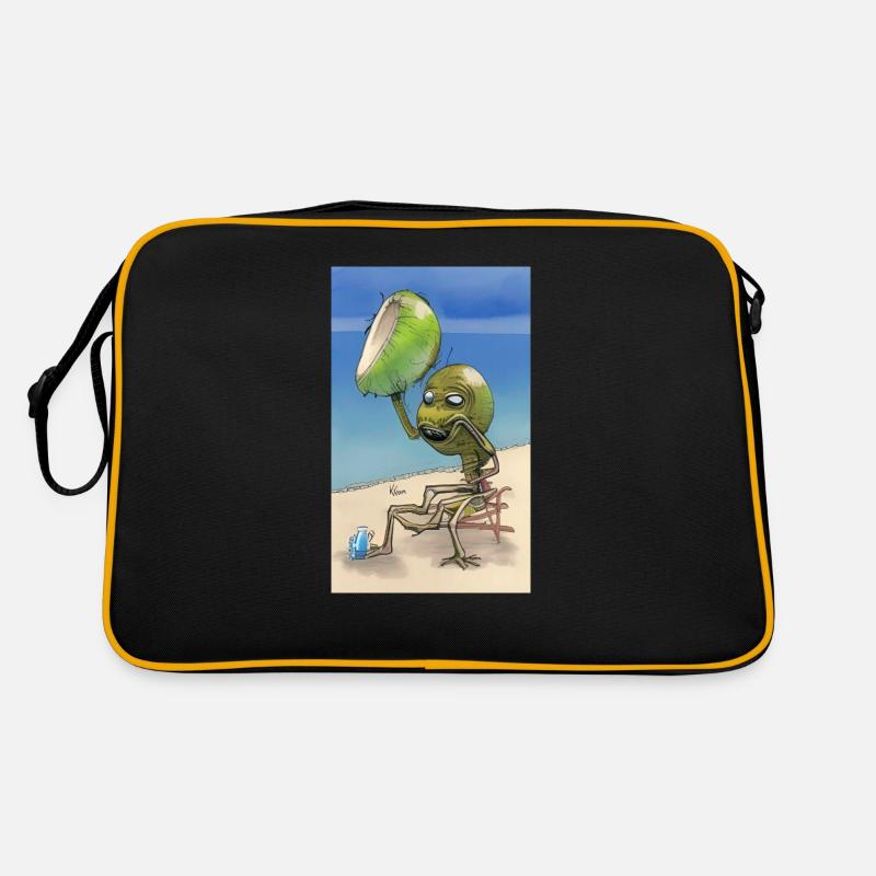 Crazy Comic Alien sur une plage avec un espace cocotier Sac Retro