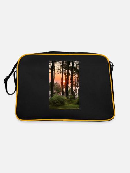 Comic Zeichnung Sonnenuntergang Gespensterwald Nienhagen - Retro Tasche - Schwarz/Gold - Hinten