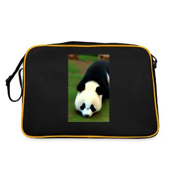 Panda coole Porträtzeichnung Nahaufnahme cool - Retro Tasche - Schwarz/Gold - Hinten