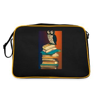 Comic Cartoon Cute Book Owl Owl Book Stack - Retro Bag - black/gold - Back