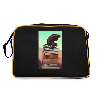 Comic Cartoon Creepy Bookworm Book Stack - Retro Bag - black/gold - Back