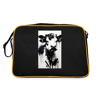 Niedliches Kuh - Retro Tasche - Schwarz/Gold - Hinten