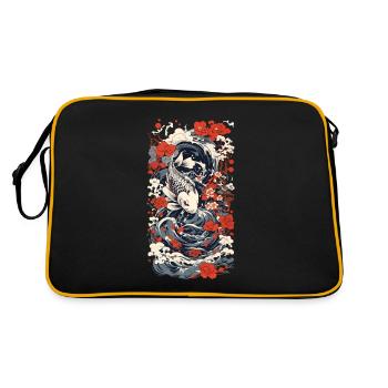 Japanischer Koi Kunststil Japan Wave Retro Stil - Retro Tasche - Schwarz/Gold - Hinten
