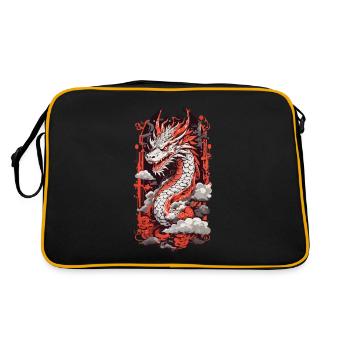 Feuer Drache Japan Ukiyo-E Otaku Kunststil - Retro Tasche - Schwarz/Gold - Hinten