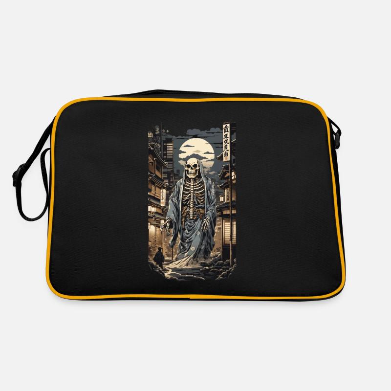 Ukiyo-E Yokai Skelett Dämon Edo Vintage Design - Retro Tasche - Schwarz/Gold