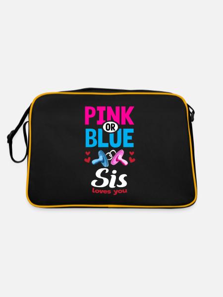 Pink or Blue Sis Loves You Gender Reveal Party - Retro Tasche - Schwarz/Gold - Hinten