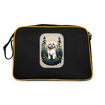 Bichon Havaneser Hund im Wald - Retro Tasche - Schwarz/Gold - Hinten