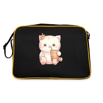 Katze im Bubble-Tea-Zauber - Retro Tasche - Schwarz/Gold - Hinten