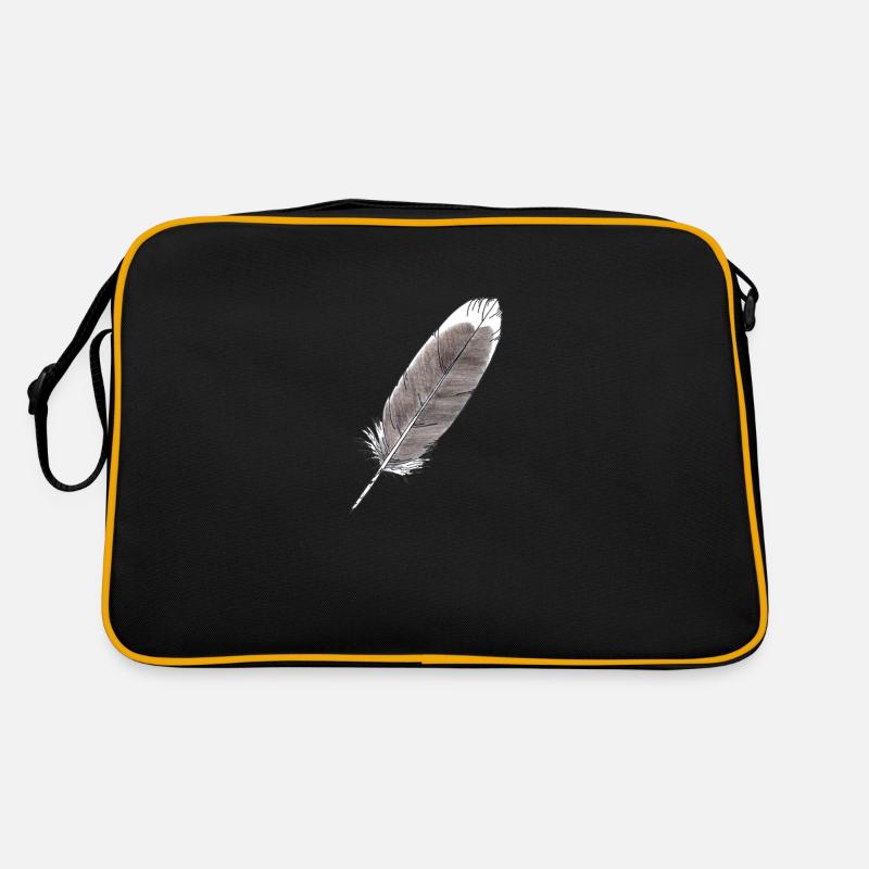 Feather grey hand-drawn (greylag goose) - Retro Bag - black/gold