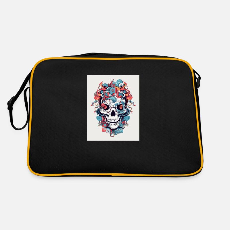 farbenfroher Knochen - Retro Tasche - Schwarz/Gold